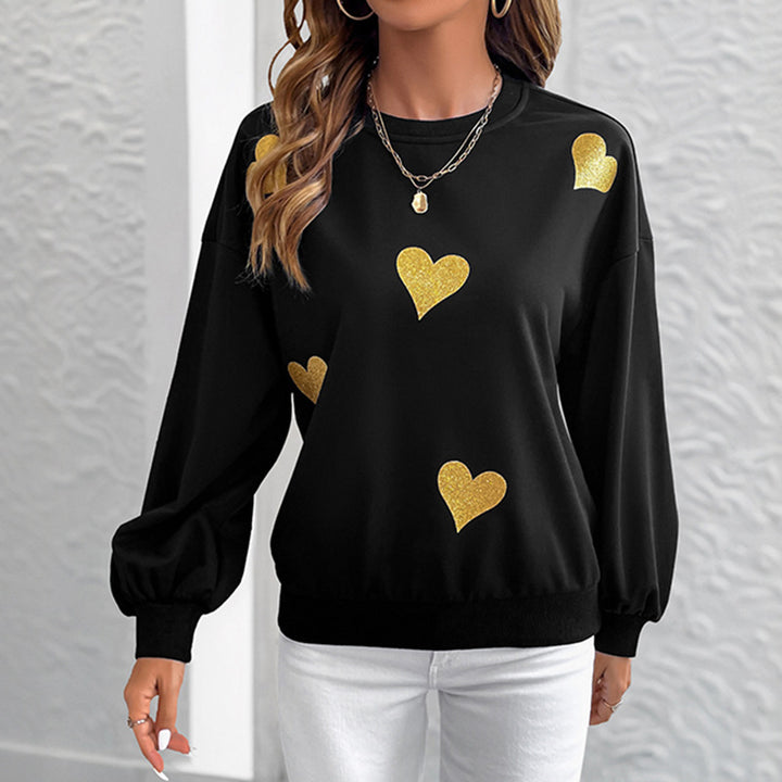 Damen modischer Sweatshirt mit goldenen Herzchen-Print Drune