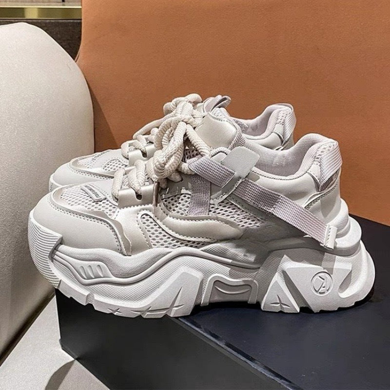 Damen Trendige Chunky Sneakers mit dämpfender Sohle und atmungsaktiver Netzoberfläche Drune
