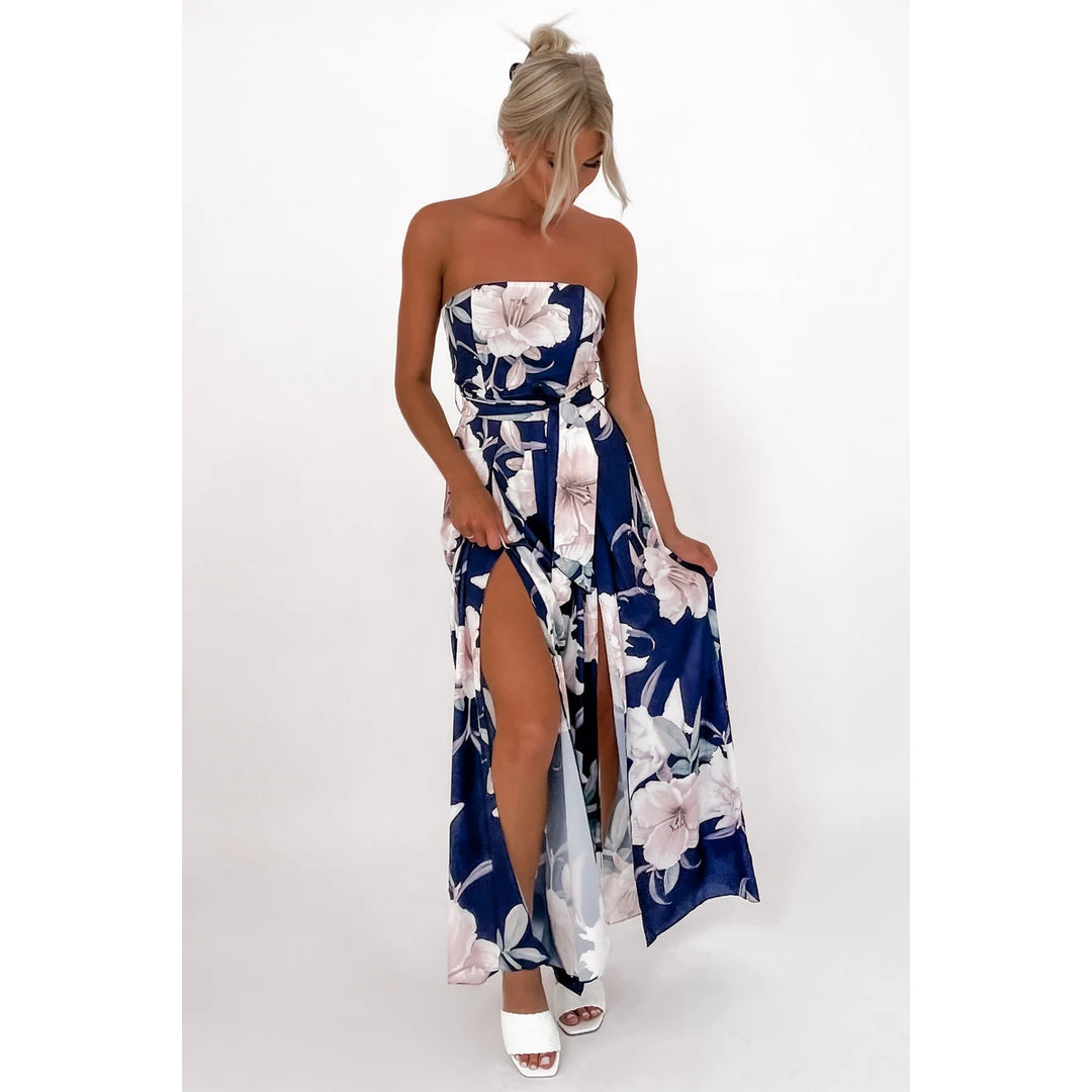 Damen Maxi-Kleid mit floralem Print und Schlitz Drune