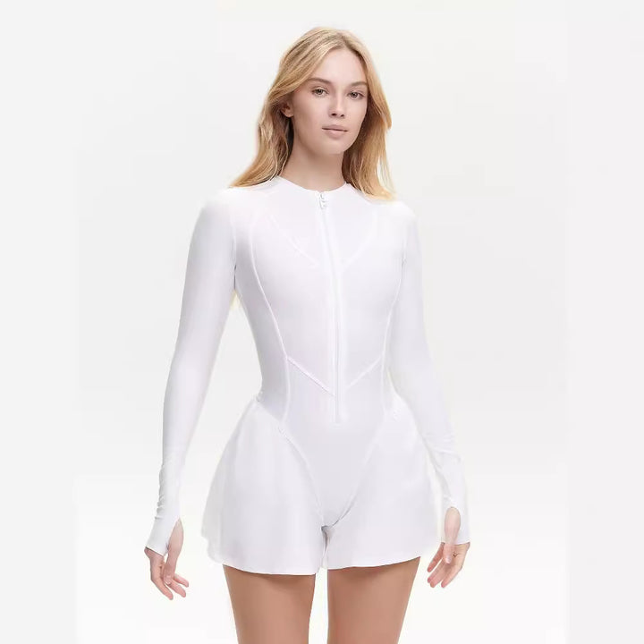 Damen Sportlicher Jumpsuit mit langem Arm und Reißverschluss Drune