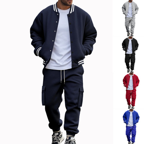 Herren nan College-Bomberjacke mit kontrastbündchen und Cargo-Jogginghose Set Drune
