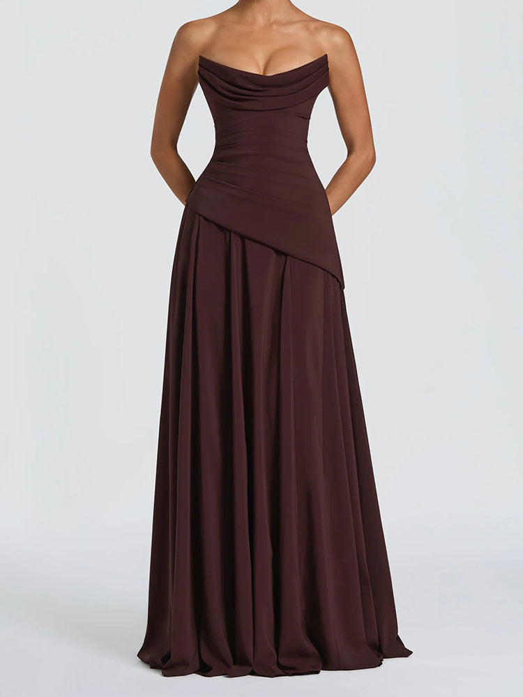 Damen elegantes maxikleid mit schulterfreiem Design und raffinierten Drapierungen Drune