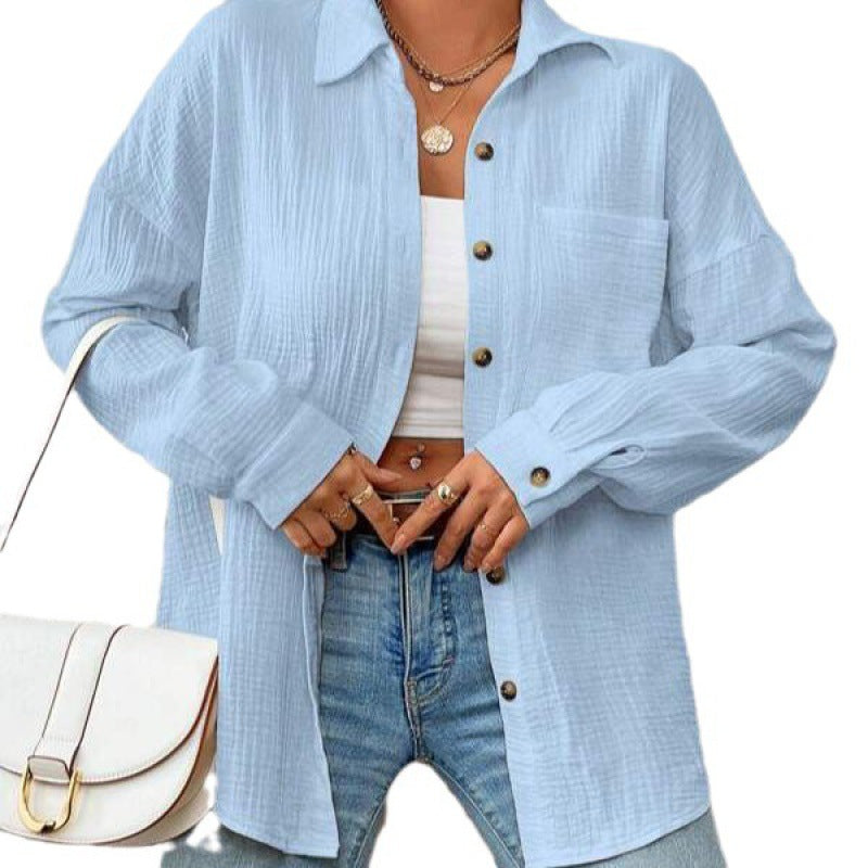 Damen lässige Overshirt-Bluse mit Knopfdetails Drune