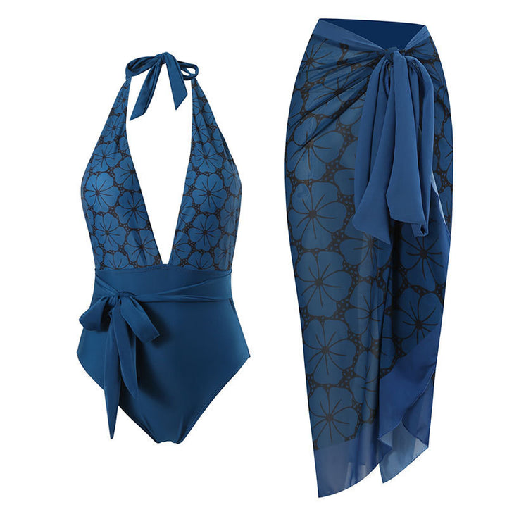 Damen Badeanzug mit elegantem Wickelrock und floralen Akzenten Drune