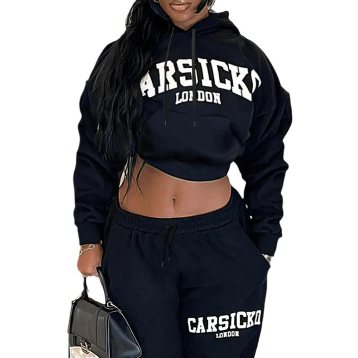 Damen lässiges Hoodie- und Jogginghose-Set mit modernem Logo-Design Drune