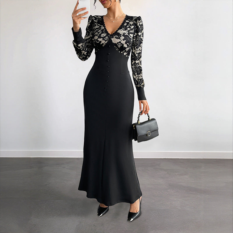 Damen Maxikleid mit elegantem Spitzenoberteil und taillierter Silhouette Drune