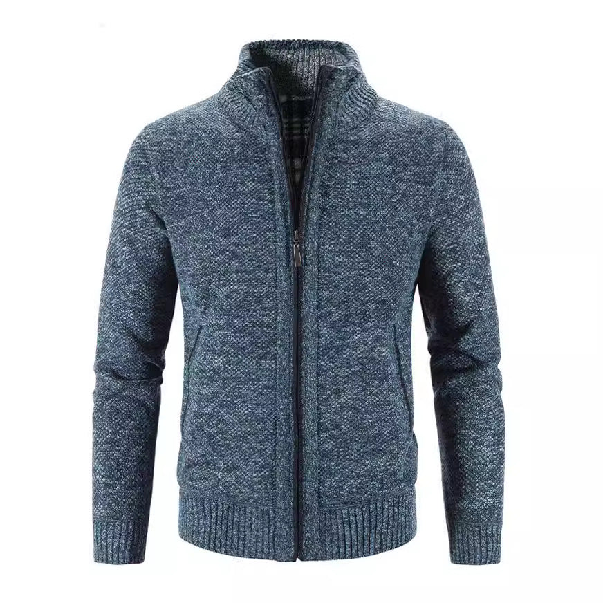 Herren Strickjacke mit strukturiertem Muster und hohem Stehkragen Drune