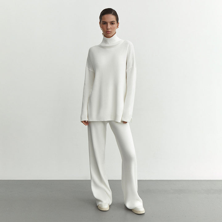 Damen Weit geschnittenes Strick-Pullover-Set mit hohem Kragen und komfortabler Passform Drune