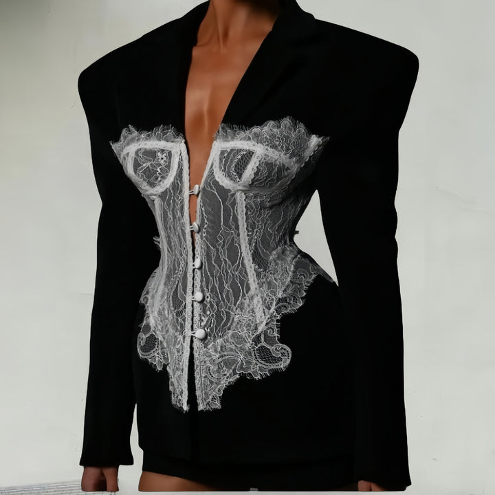 Damen Couture Blazer mit Spitzeneinsätzen Drune