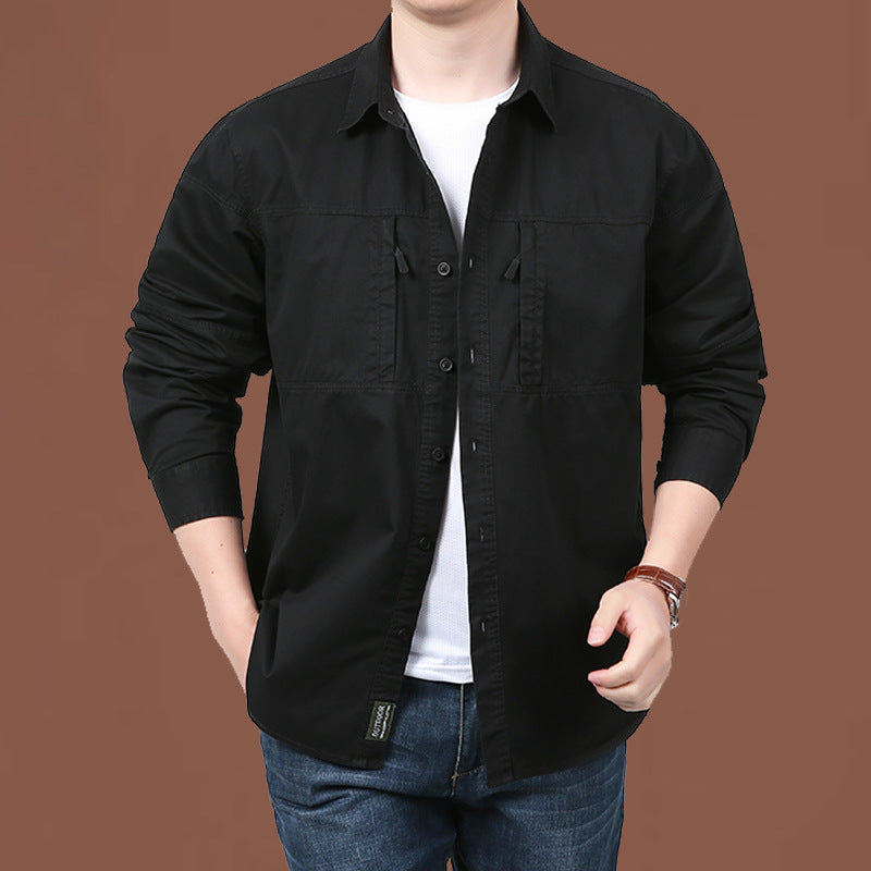 Herren nan leichtes Baumwoll-Utility-Overshirt mit zwei verdeckten Brusttaschen und klassischem Kentkragen Drune