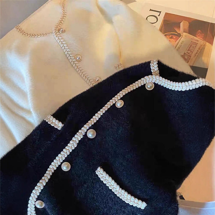 Damen Elegante Strickjacke mit Perlenverzierungen Drune
