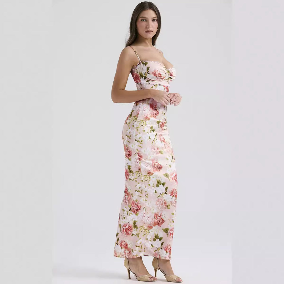 Damen Blumenkleid mit tailliertem Oberteil und schwingendem Saum Drune