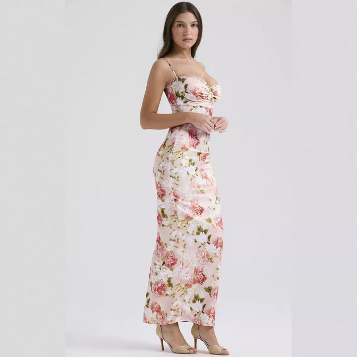 Damen Blumenkleid mit tailliertem Oberteil und schwingendem Saum Drune