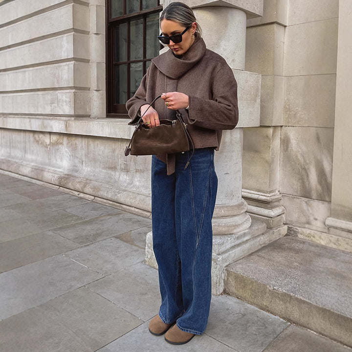 Damen Oversized Wickeljacke mit kuscheligem Kragen Drune