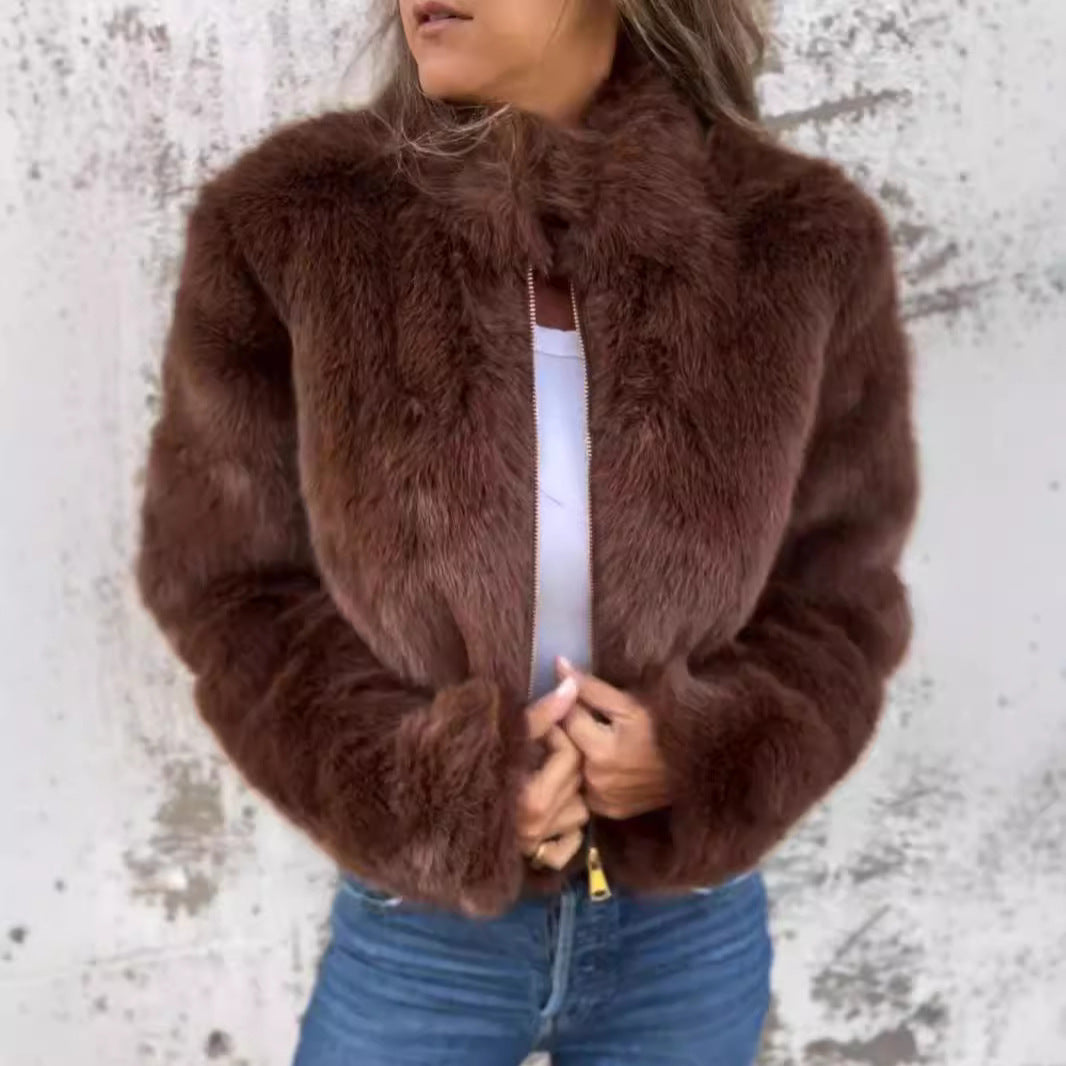 Damen kuschelige und modische Fleecejacke mit Stehkragen und Reißverschluss Drune
