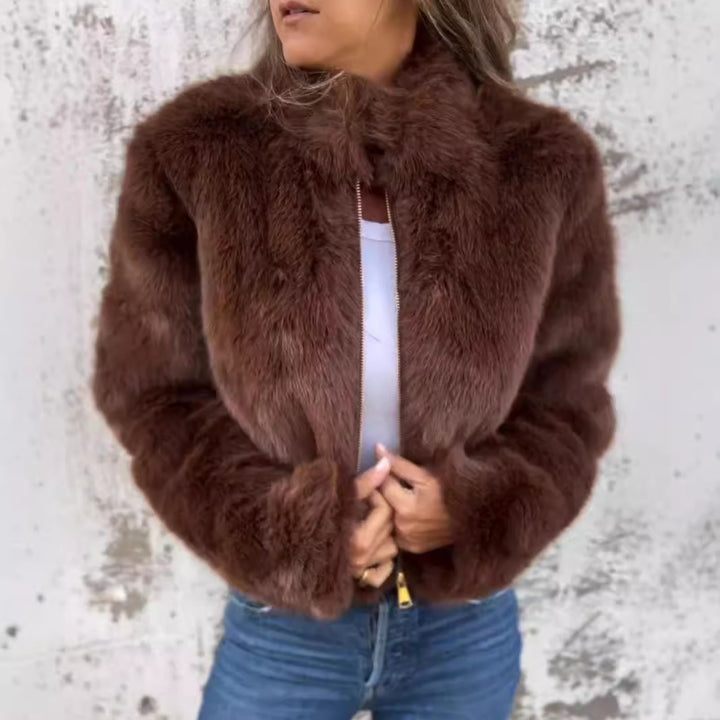 Damen kuschelige und modische Fleecejacke mit Stehkragen und Reißverschluss Drune