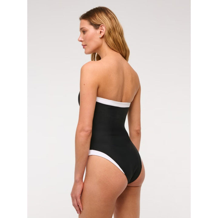 Damen Einteiler Badeanzug mit stilvollem Bandeau-Ausschnitt und kontrastierenden Akzenten Drune