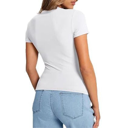 Damen figurbetontes Kurzarm-T-Shirt aus elastischem Material Drune
