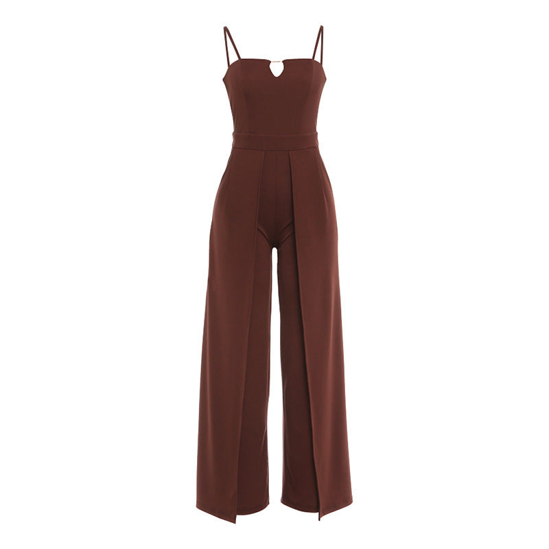 Damen Elegantes Langarm-Overall mit hochgeschlossenem Ausschnitt und seitlichem Schlitz Drune