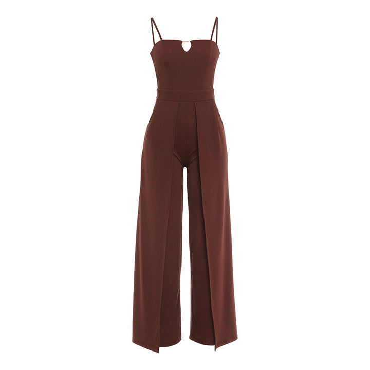 Damen Elegantes Langarm-Overall mit hochgeschlossenem Ausschnitt und seitlichem Schlitz Drune