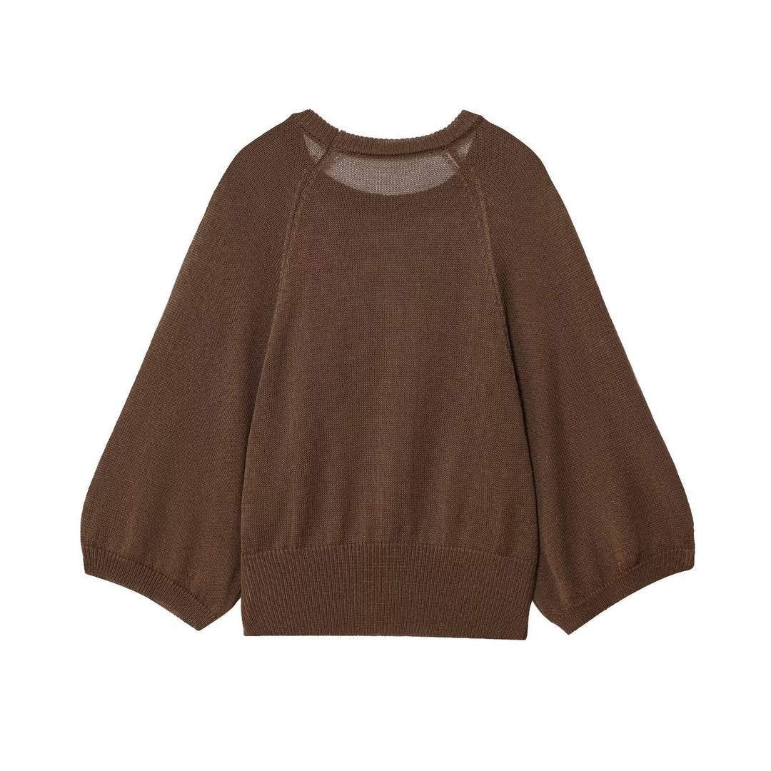 Damen lässiger Pullover mit überschnittenen Ärmeln und Rundhalsausschnitt Drune