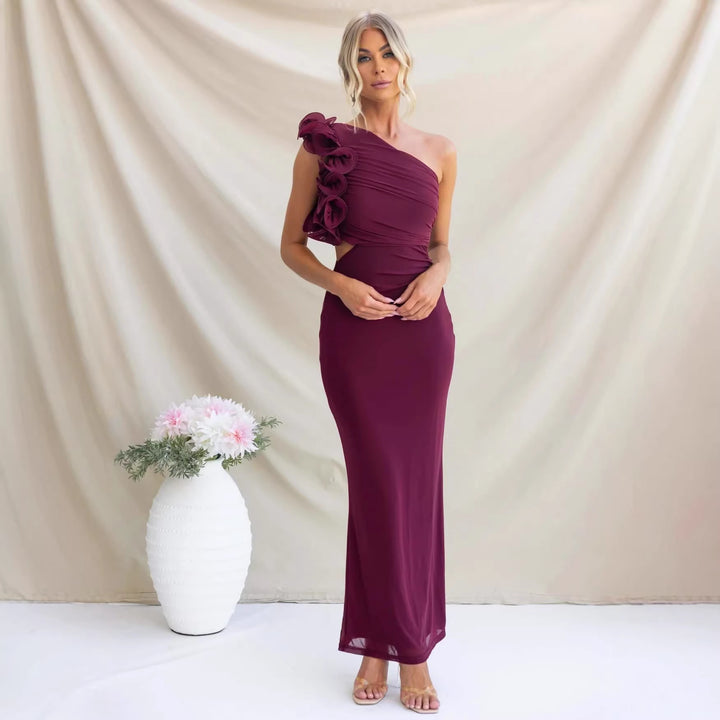 Damen Elegantes Rüschen-Maxikleid mit einem schulterfreien Design und figurbetontem Schnitt Drune