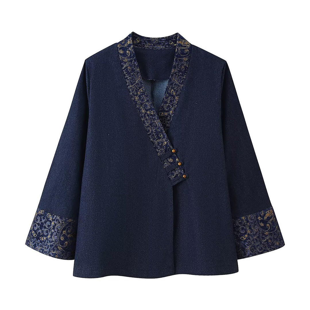Damen elegante Jacke mit besticktem Kragen und Knopfverschluss Drune
