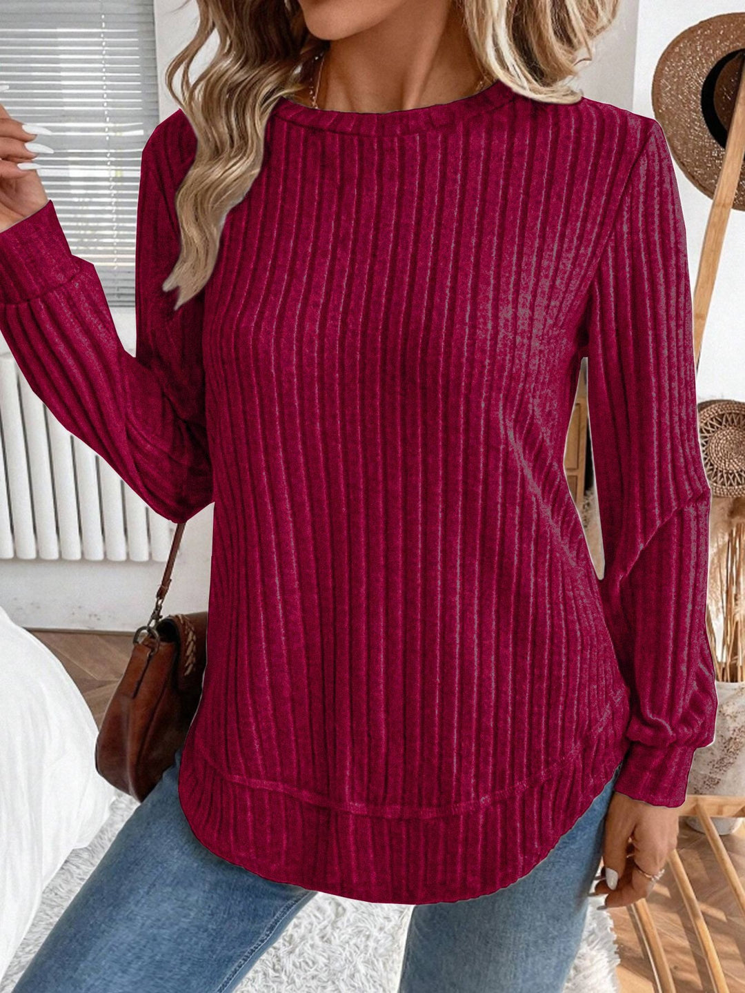 Damen lässiger Strickpullover mit vertikalen Streifen Drune