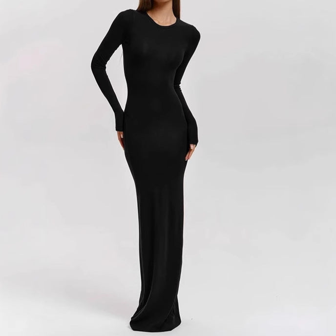 Damen Elegantes Langarm-Maxikleid mit figurformendem Schnitt und hohem Komfort Drune