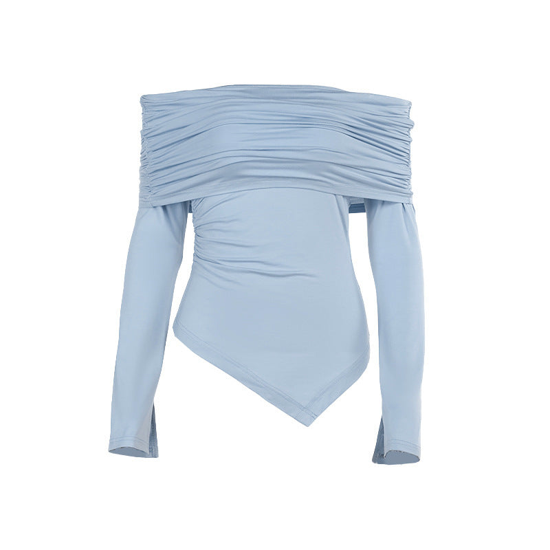 Damen schulterfreies Oberteil mit Rüschendetails und asymmetrischem Saum Drune