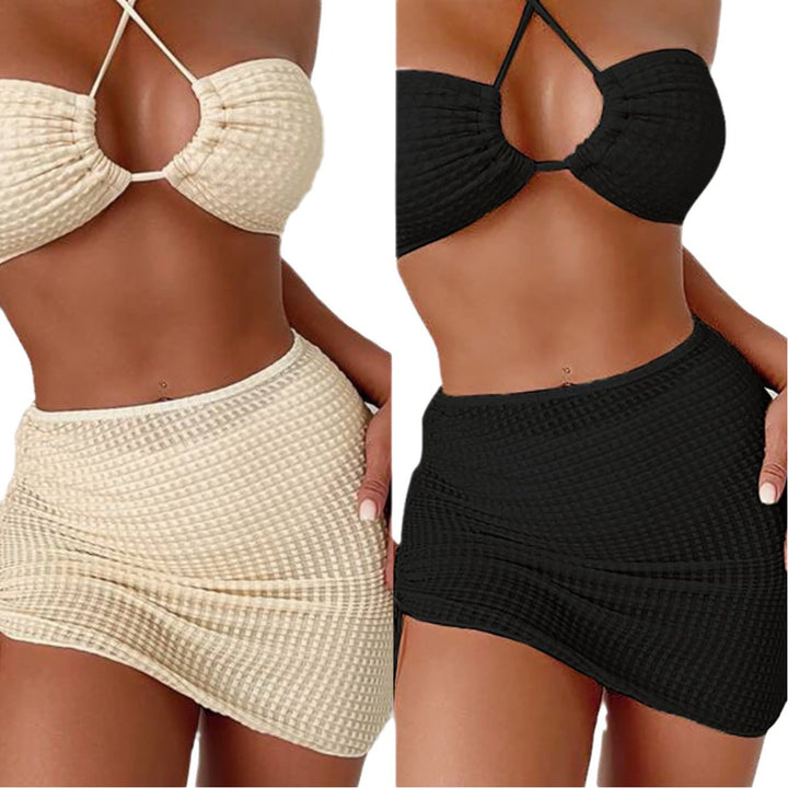 Damen Bandeau-Bikini mit verstellbaren Trägern und schnürbarem Rock Drune