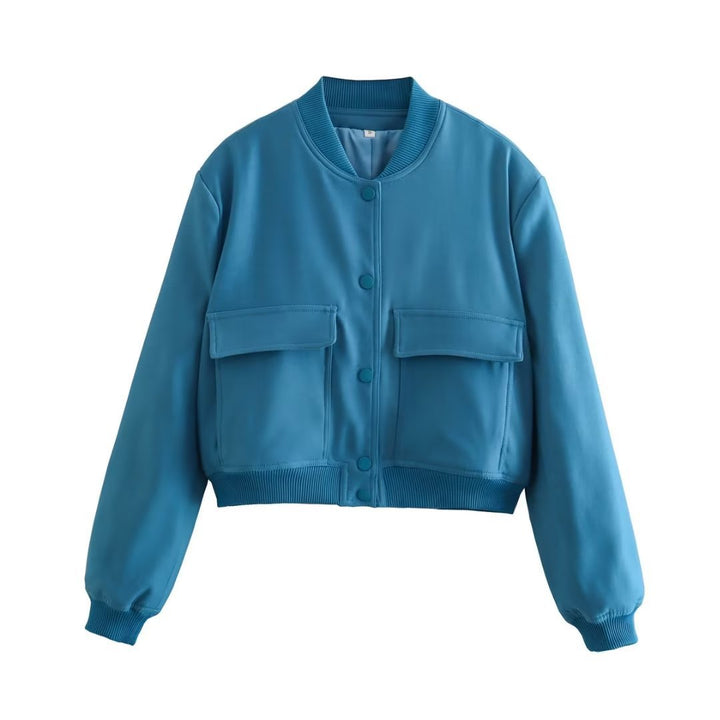 Damen modische cropped Bomberjacke mit großen Pattentaschen Drune