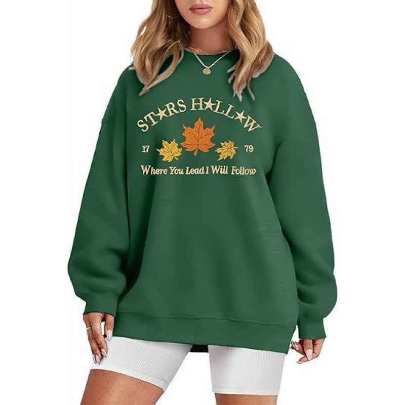 Damen Sweatshirt mit weitem Schnitt und dekorativem Herbstmotiv Drune