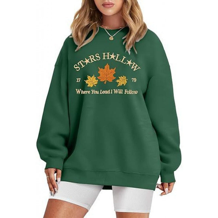 Damen Sweatshirt mit weitem Schnitt und dekorativem Herbstmotiv Drune
