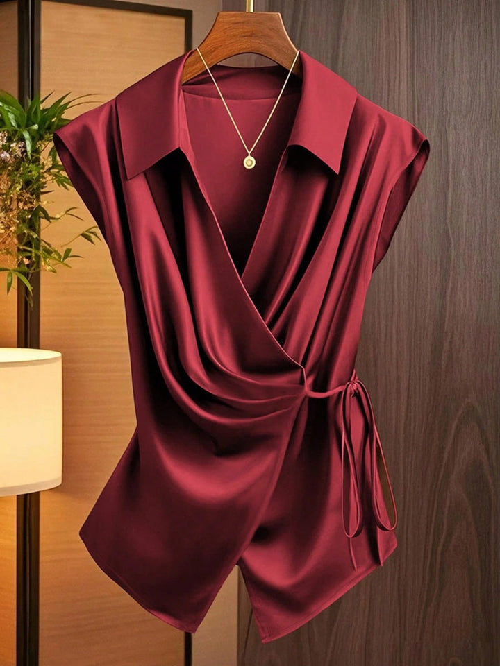 Damen elegante Wickelbluse mit femininer Drapierung und Schalkragen Drune