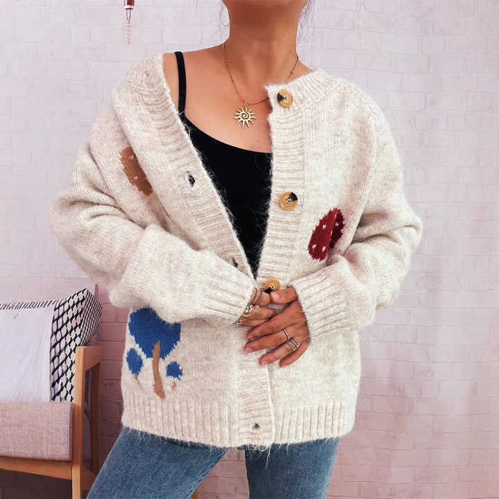Damen Strickjacke mit kreativem Pilzmuster Drune
