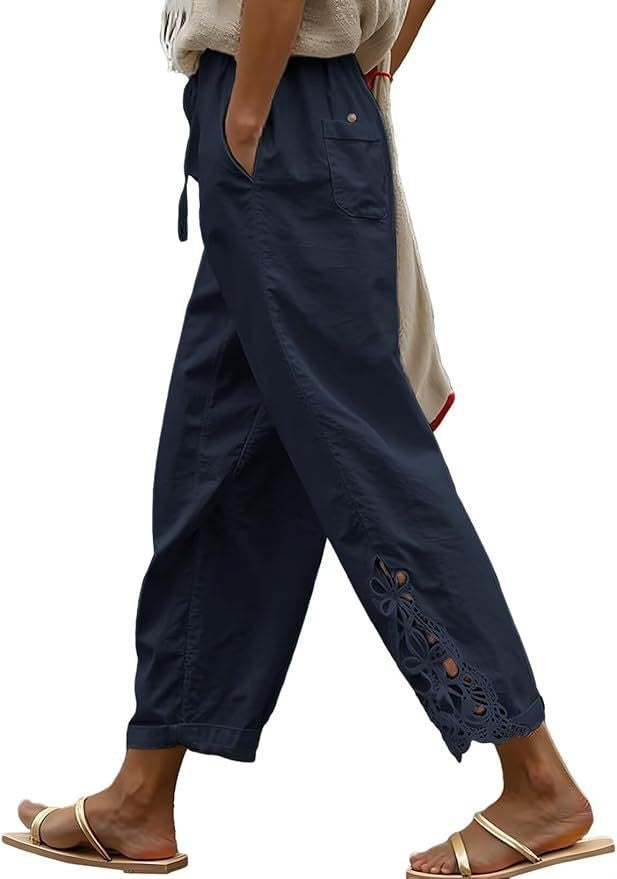 Damen Leichte und luftige Sommerhose im Boho-Stil mit Stickerei Drune