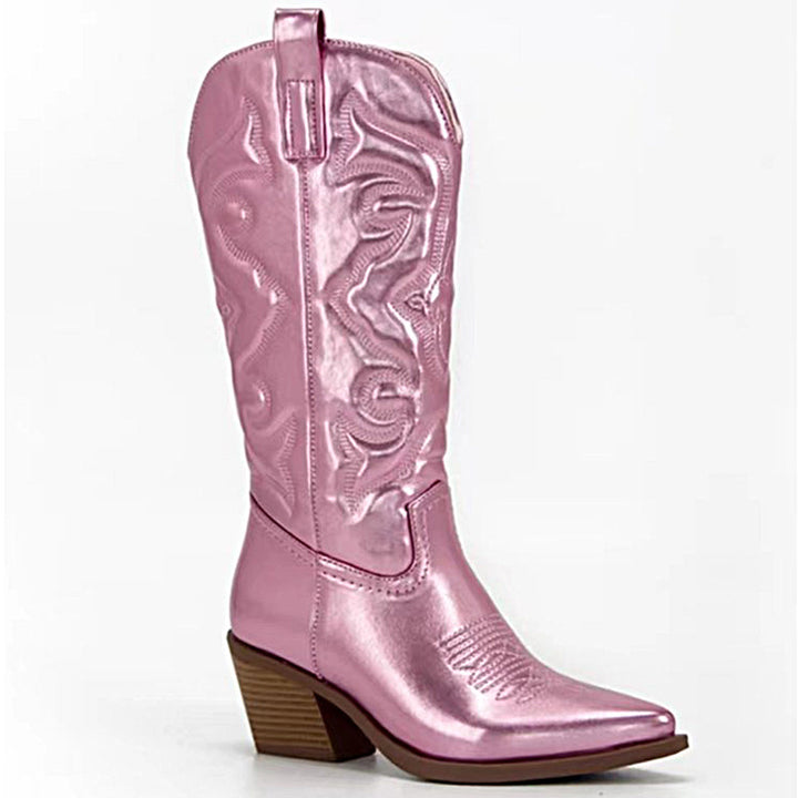 Damen nan metallische Westernstiefel mit mittelhohem Schaft dekorativer Stickerei und Seitenreißverschluss Drune