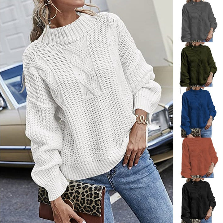 Damen lässiger Strickpullover mit tiefem Rundhalsausschnitt und lockerer Passform Drune