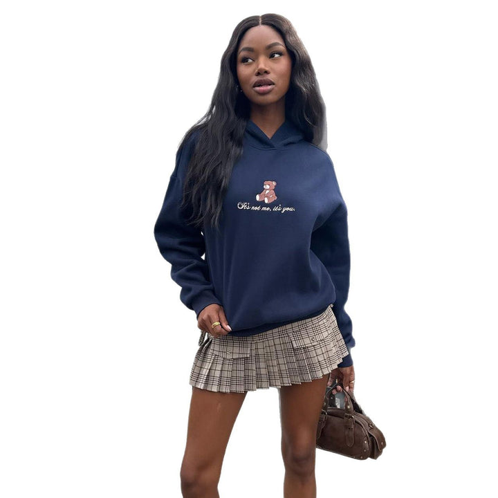 Damen Kapuzenpullover mit verspieltem Bärenmotiv und weichem Baumwollmix Drune