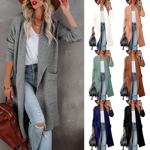 Damen Langer Cardigan mit seitlichen Taschen und offenem Schnitt Drune