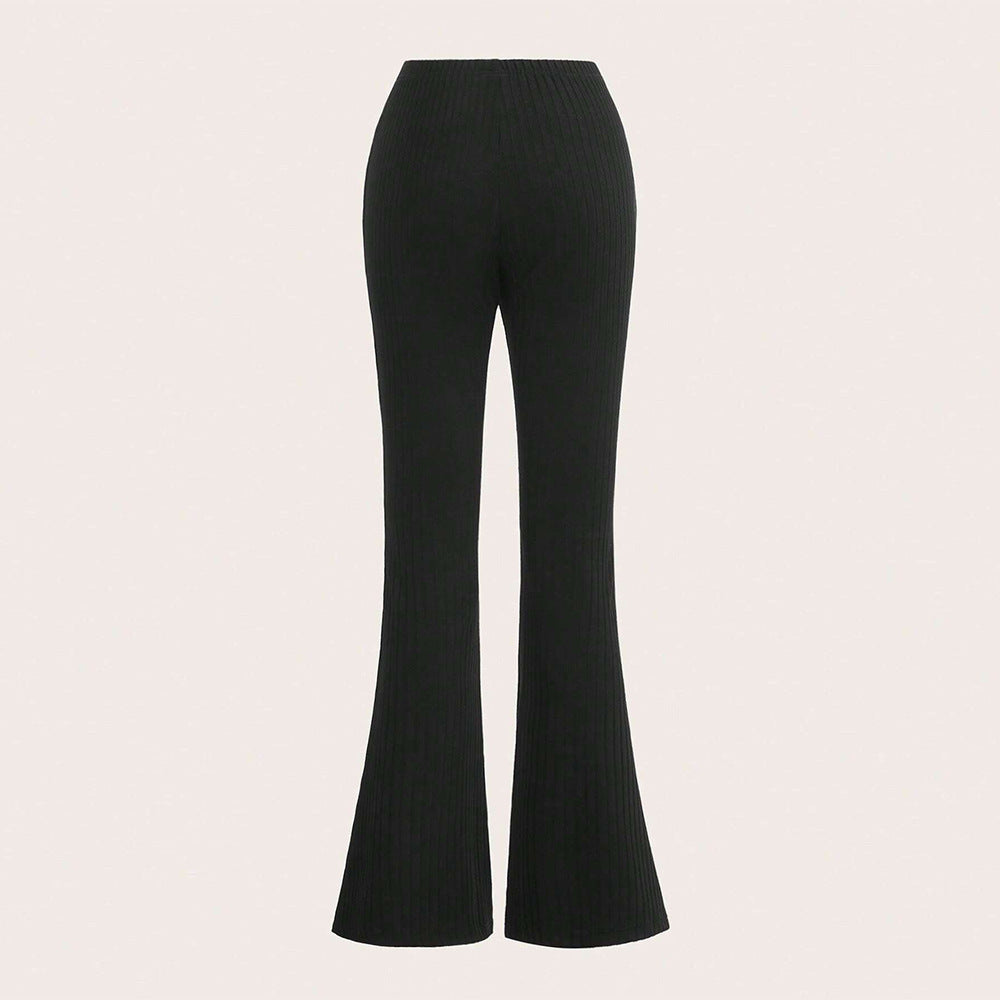 Damen Ripp-Panel-Hose mit hohem Bund und seitlichem Kordelzug Drune