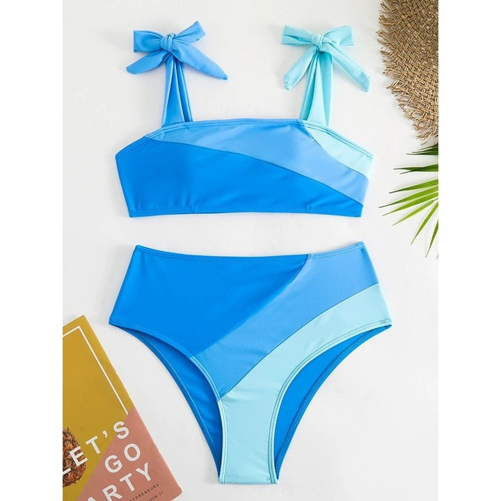 Damen Bikini-Set mit verspielten Schleifen und modernem Farbblockdesign Drune