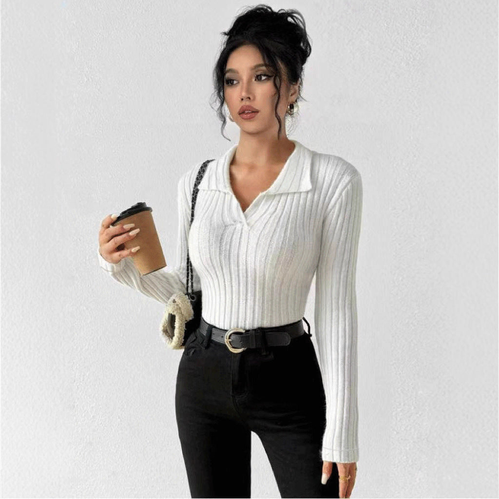 Damen figurbetonter Langarmpullover mit modischer Rippstruktur Drune