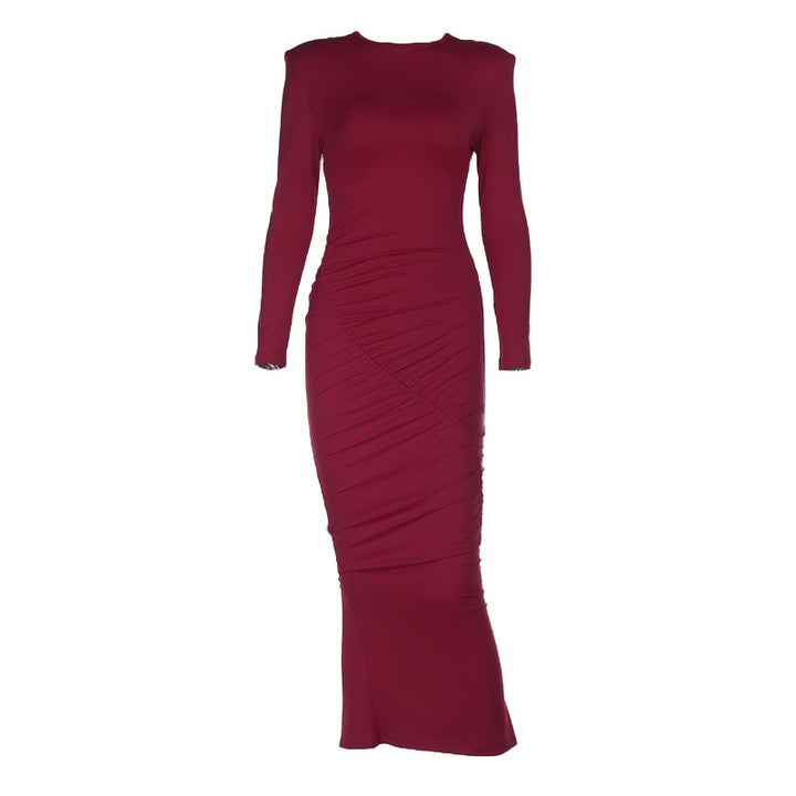 Damen Langarm-Raffkleid mit elegantem Schnitt und figurformenden Details Drune