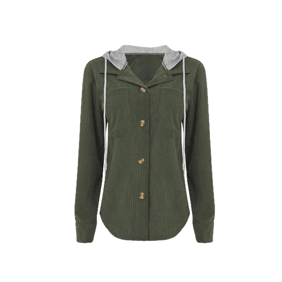 Damen gestreifte Hemdjacke mit Kapuze und praktischen Taschen Drune