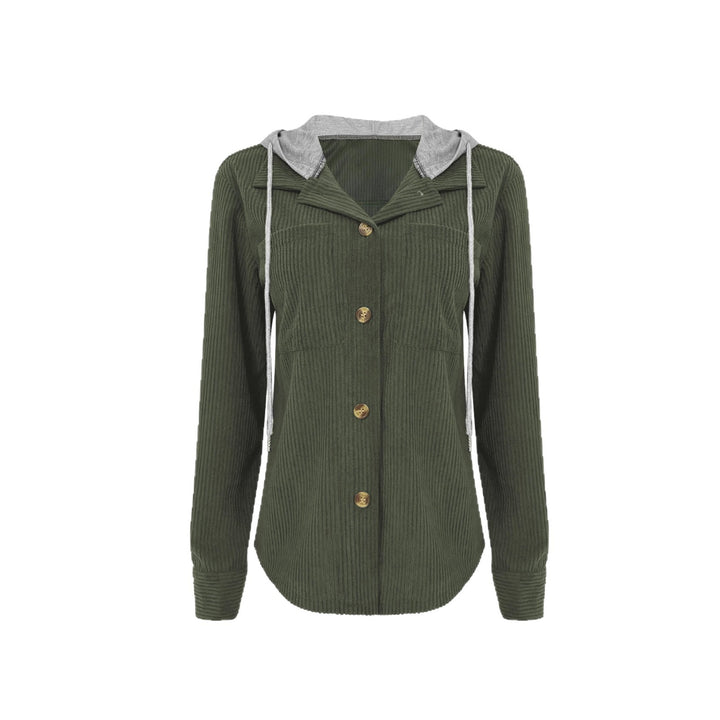 Damen gestreifte Hemdjacke mit Kapuze und praktischen Taschen Drune