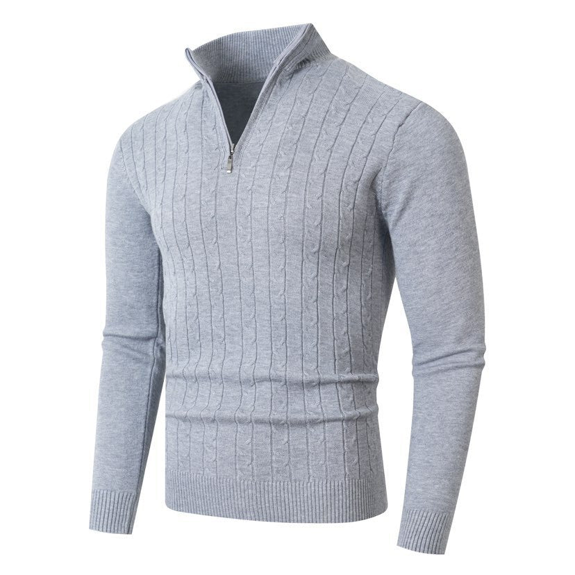 Herren nan gerippter Halbzip-Pullover mit Zopfmuster, Stehkragen und schmaler Passform Drune