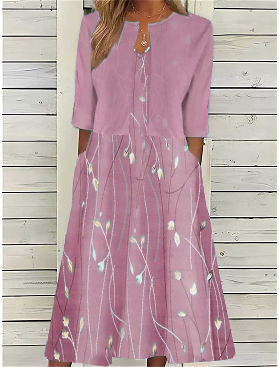 Damen luftiges Kleid mit floralem Design und praktischen Taschen Drune