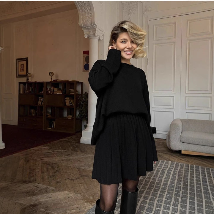 Damen gemütlicher Pullover mit weitem Schnitt und voluminösem Rock Drune